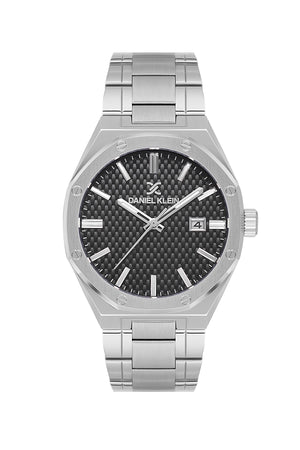 Premium Stainless Steel Band - Date Silver / Black Black Dial