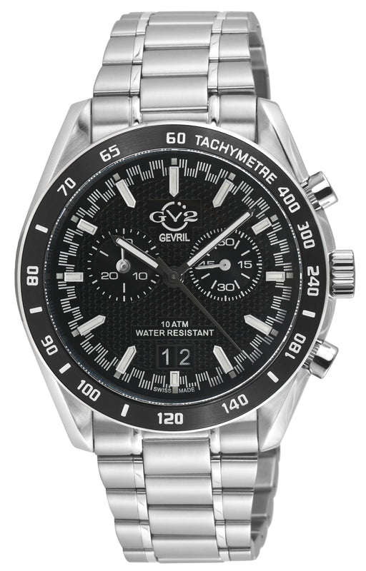 Freccia-Chronograph GV2 Swiss Quartz, 316L Case, Black Bezel, Black Dial, 316L Stainless Steel Bracelet | Black Dial
