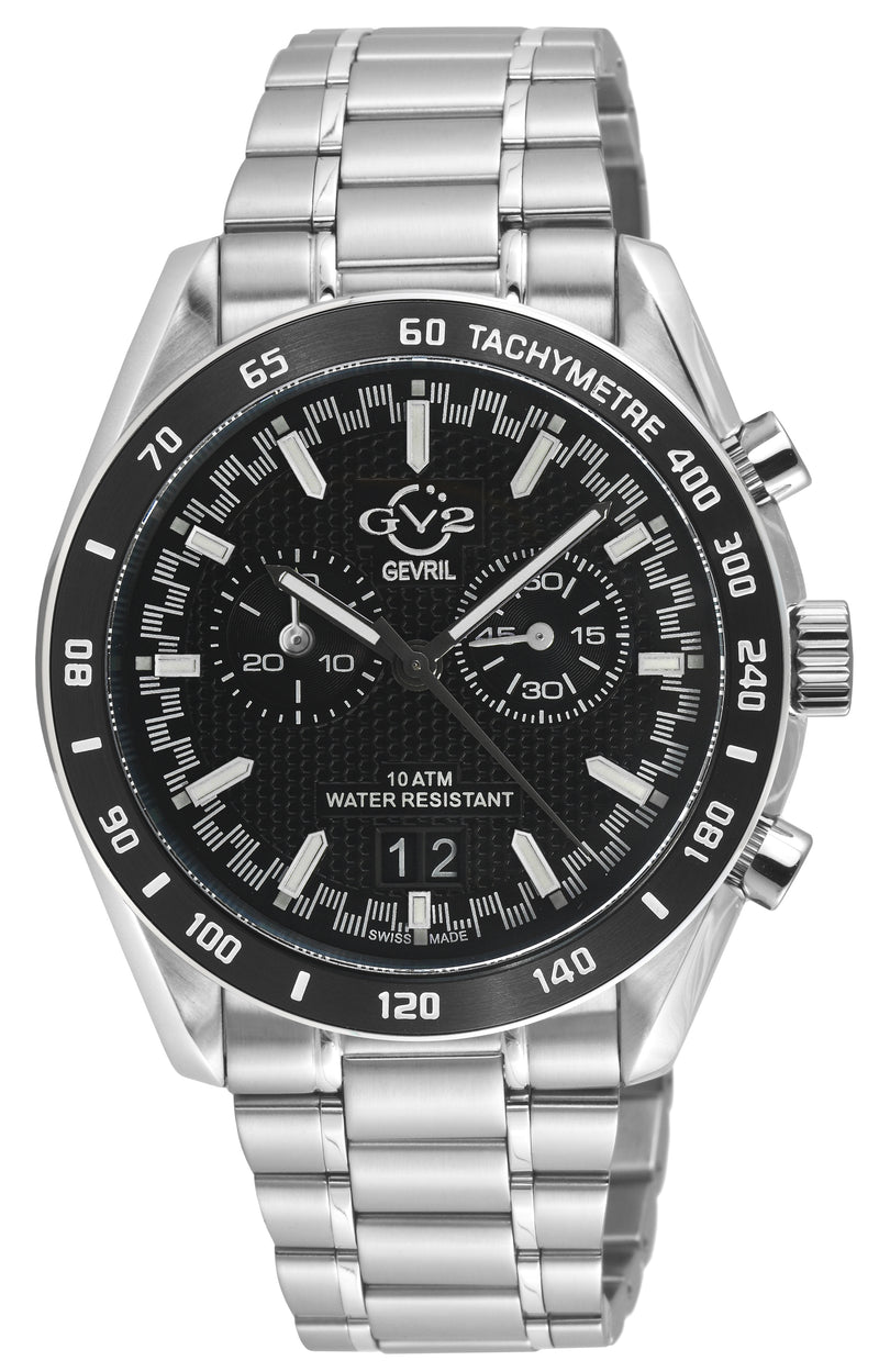 Freccia-Chronograph GV2 Swiss Quartz, 316L Case, Black Bezel, Black Dial, 316L Stainless Steel Bracelet | Black Dial