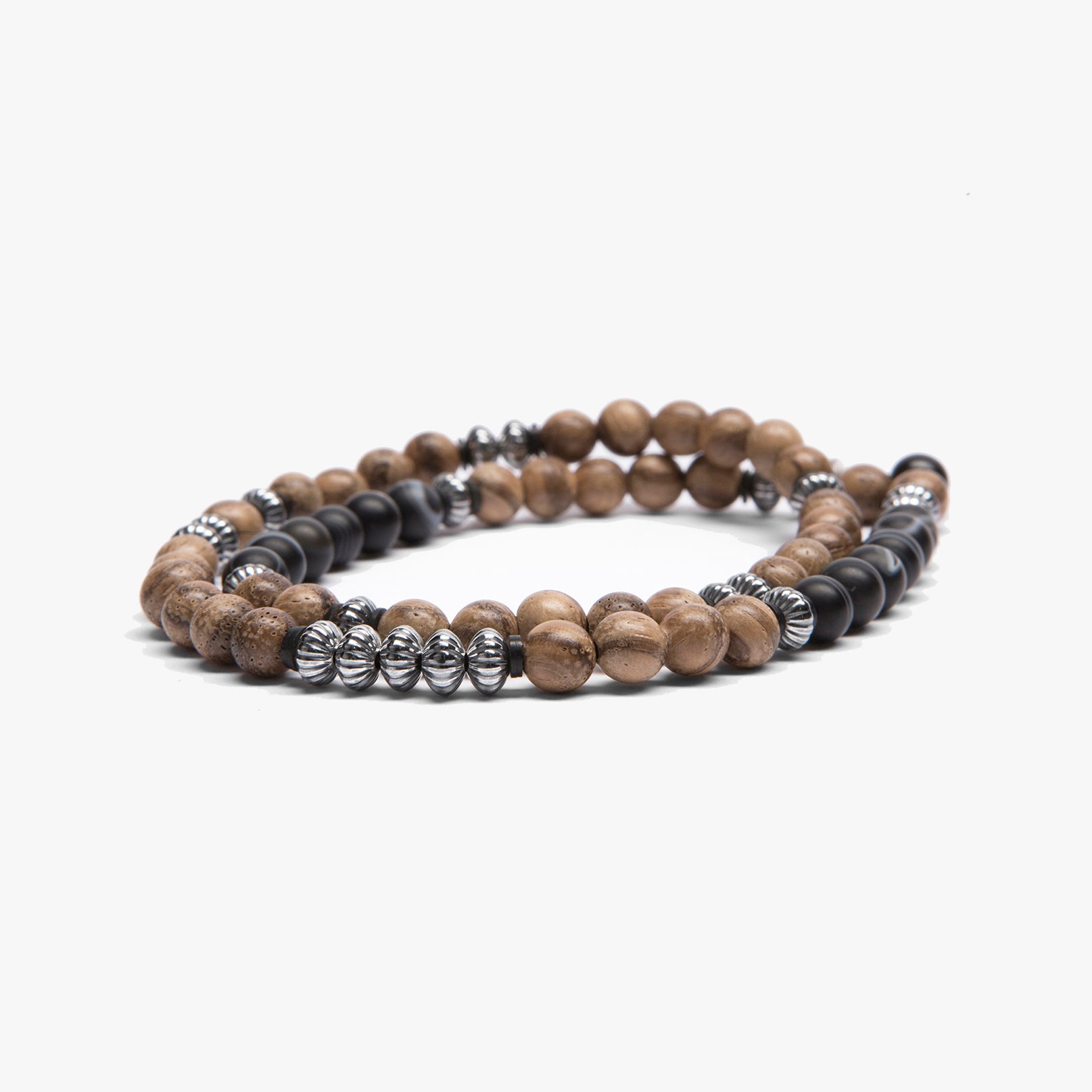 Sandalwood Double, Sterling, Striped Black Agate M (7.25" Wrist) |  Dial