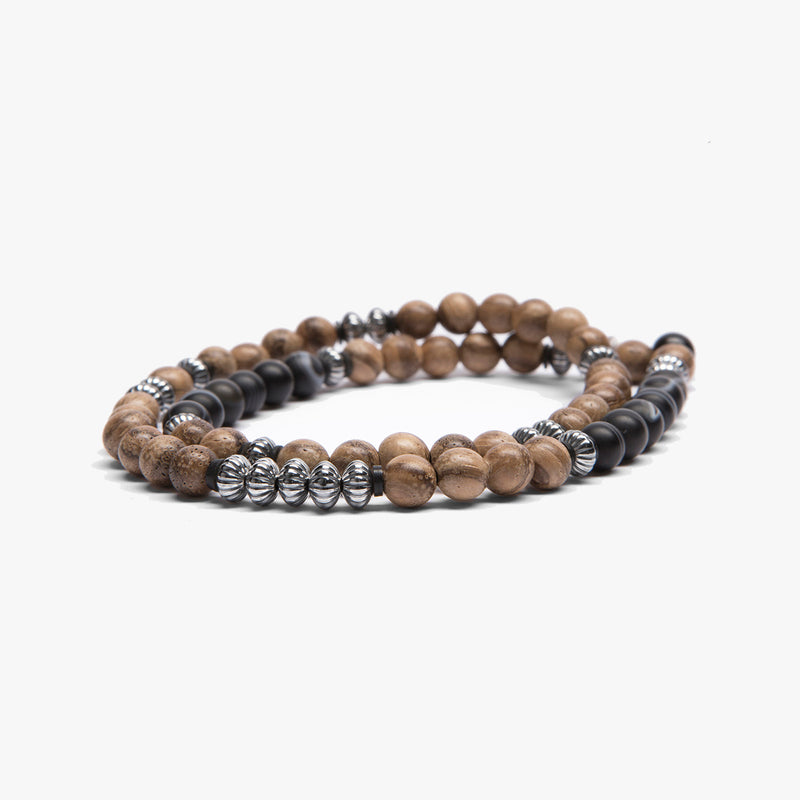 Sandalwood Double, Sterling, Striped Black Agate M (7.25" Wrist) |  Dial