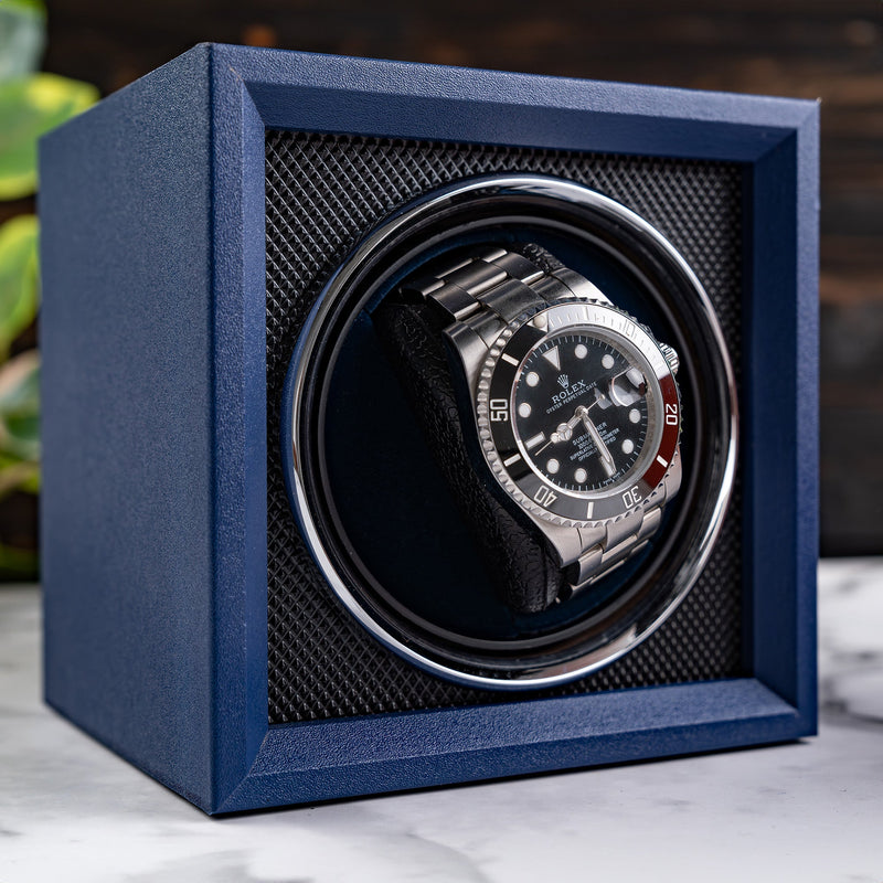 Mainspring Oxford Guardian 1-Slot Watch Winder - Blue Blue / Wood |  Dial