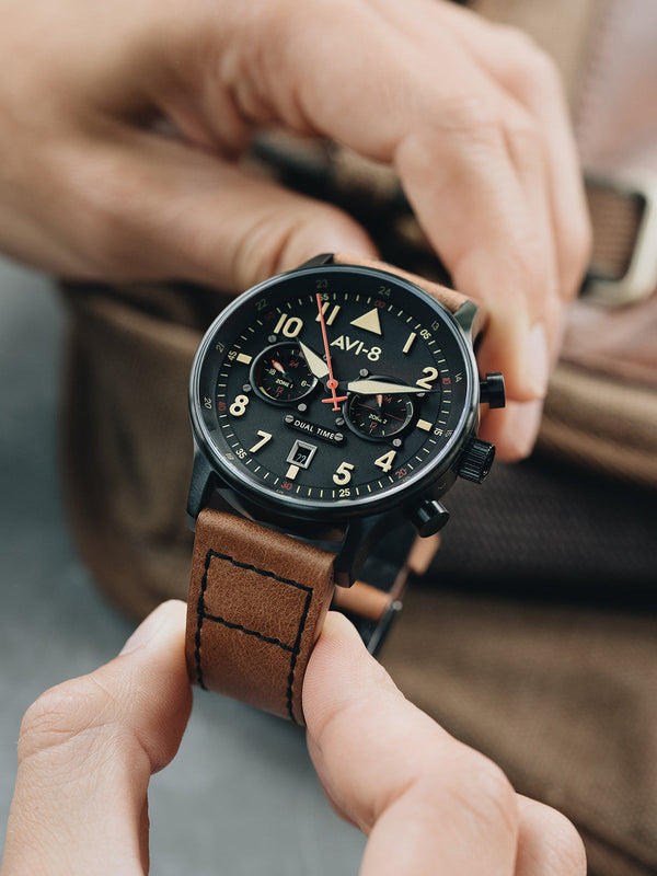 Hawker Hurricane Carey Dual Time Black  Dial / Leather |  Dial