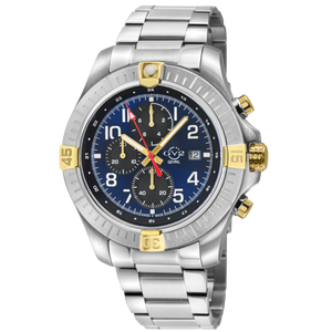 T38 Chronograph Blue Enamel Dial 316L Stainless Steel Brushed Bracelet Two-Tone SS/IPY Bezel Ring 45mm Blue Dial