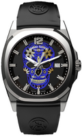 Armand Nicolet X Watch Gang J09-3 Blue Skull / Black Rubber Strap Special Edition Watch