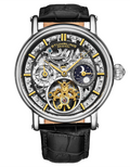 Legacy Automatic 43mm Skeleton Silver Case/ Black Leather Strap | Black Dial