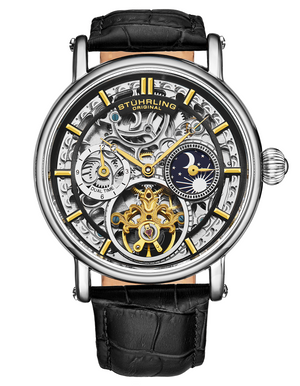 Legacy Automatic 43mm Skeleton Silver Case/ Black Leather Strap | Black Dial