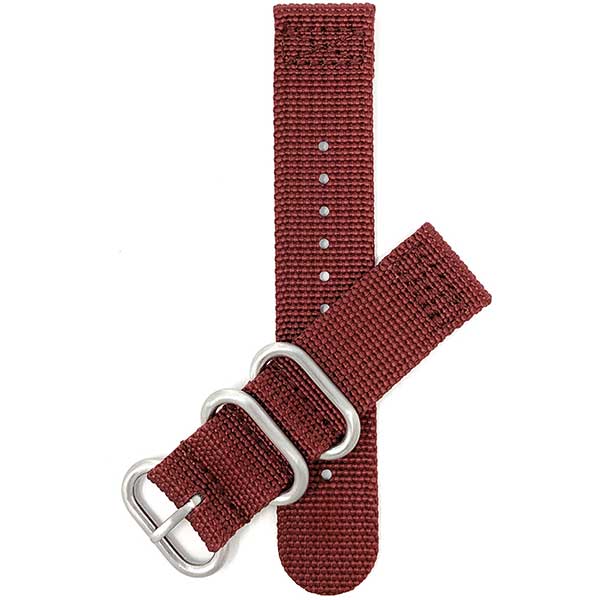 NYL200 | Burgundy 22mm Nylon Nato Style Watch Band, 2 Piece Strap, Hook and Loop Buckle 22mm / Burgundy |  Dial