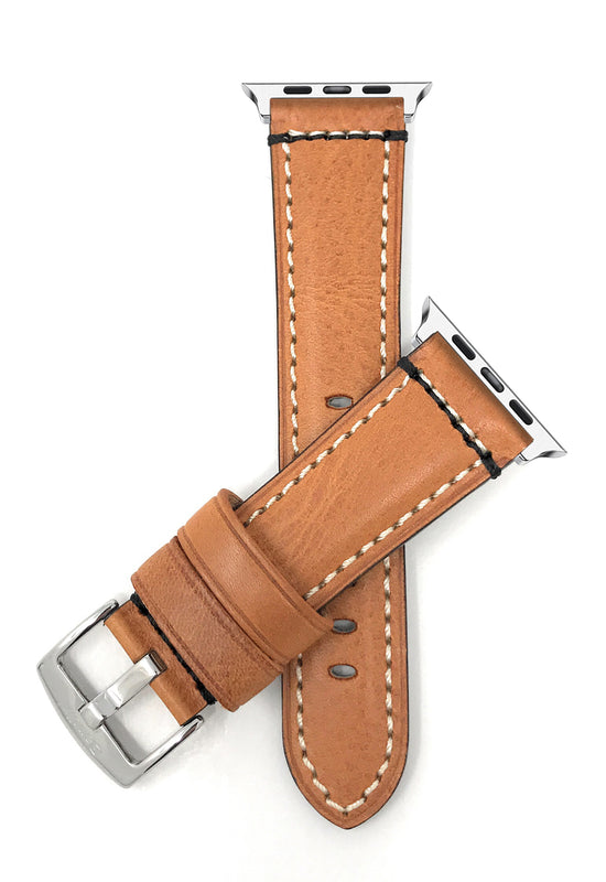 Premium Double Stitched Leather Band for Apple Watch Series 8/7/6/5/4/3/2/1/SE Tan (38mm | 40mm | 41mm) |  Dial