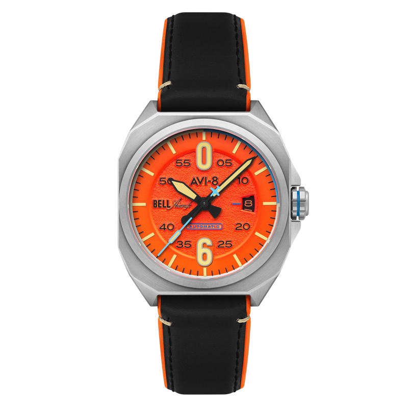 Bell X-1 Machbuster Automatic Orange / Black Hybrid leather and rubber strap | Orange Dial