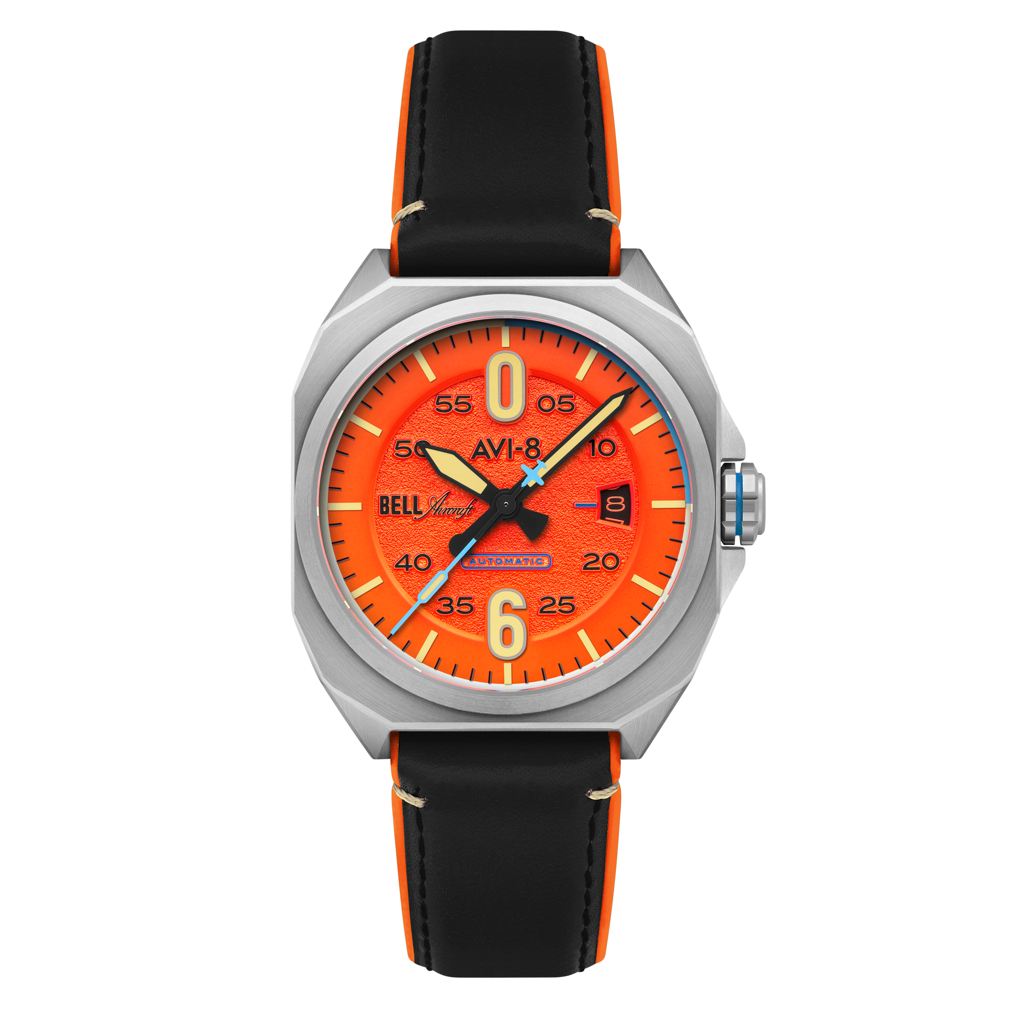 Bell X-1 Machbuster Automatic Orange / Black Hybrid leather and rubber strap | Orange Dial