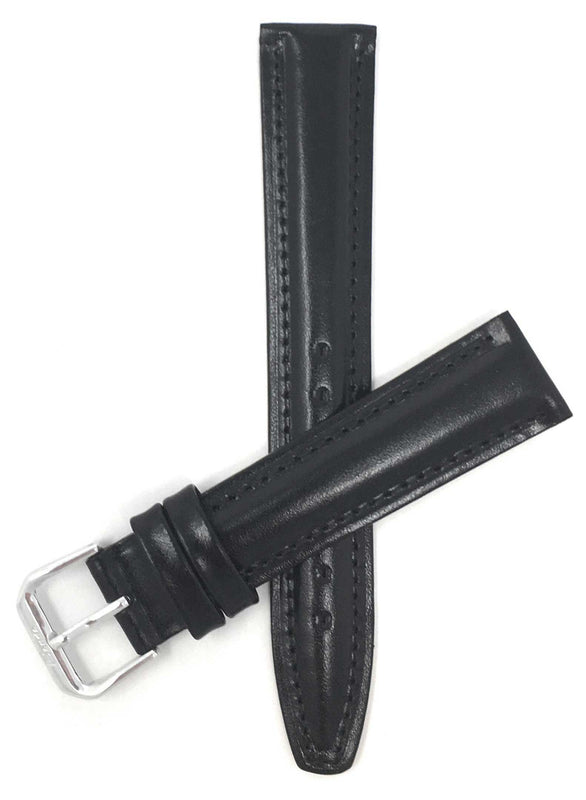 Bandini 18mm Extra long - Black Italian Leather Watch Band - Classic - Padded 18mm Extra long / Black / Silver Buckle |  Dial