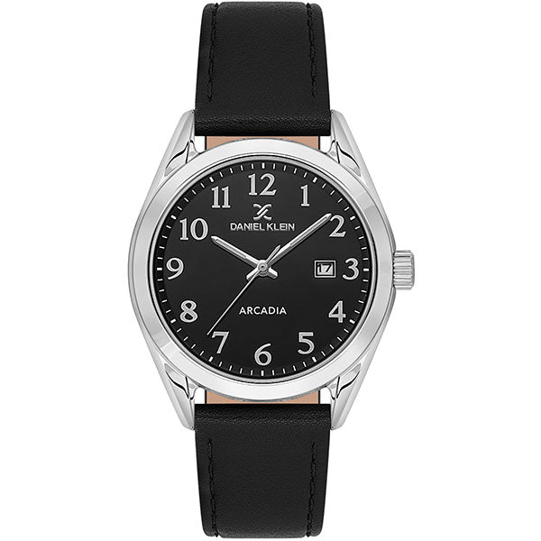 Arcadia ER - Date - Leather Strap - DK13692 Silver / Black Dial | Black Dial