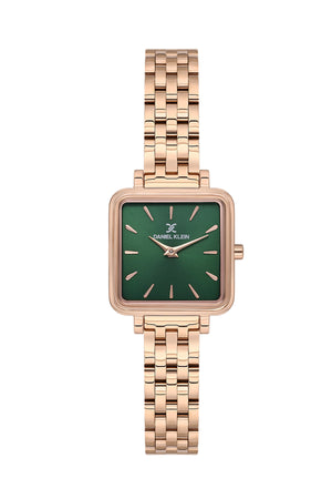 23mm Womens Petite Square Metal Watch - DK13725 Rose Gold / Green Dial