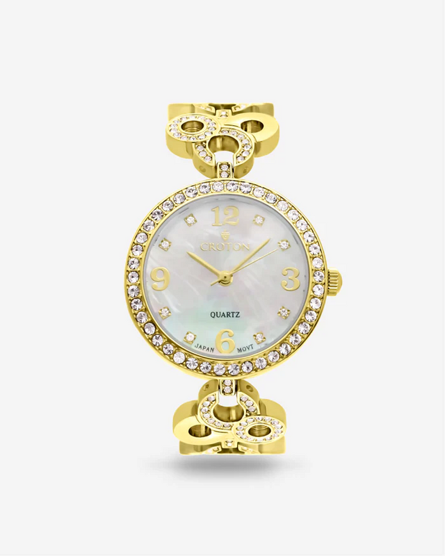 Tramonta Ladies Mother of Pearl Dial Watch with Crystal Bezel & Bracelet  |  Dial