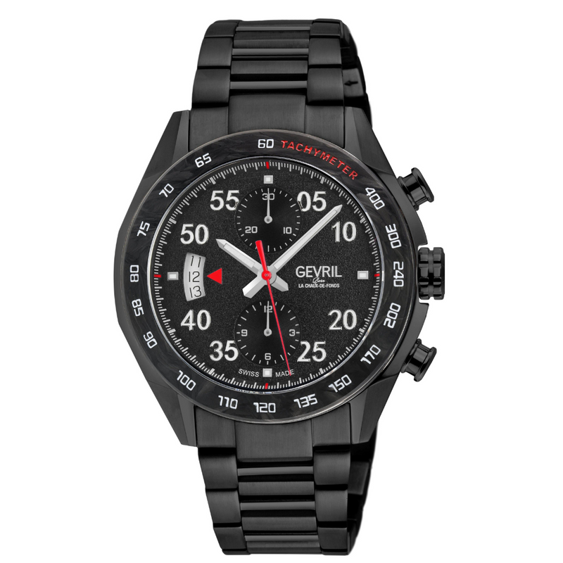 Ascari - Chronograph Swiss made Automatic Chrono Sellita SW500 forged carbon bezel  Black, IPBK Stainless steel | Black Dial