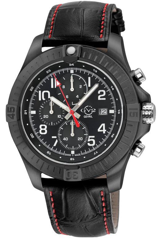 T38 GV2 Swiss Quartz Chronograph, 316L IPBLK Case, Black Enamel Dial, Black Handmade Italian Leather Strap | Black Enamel Dial
