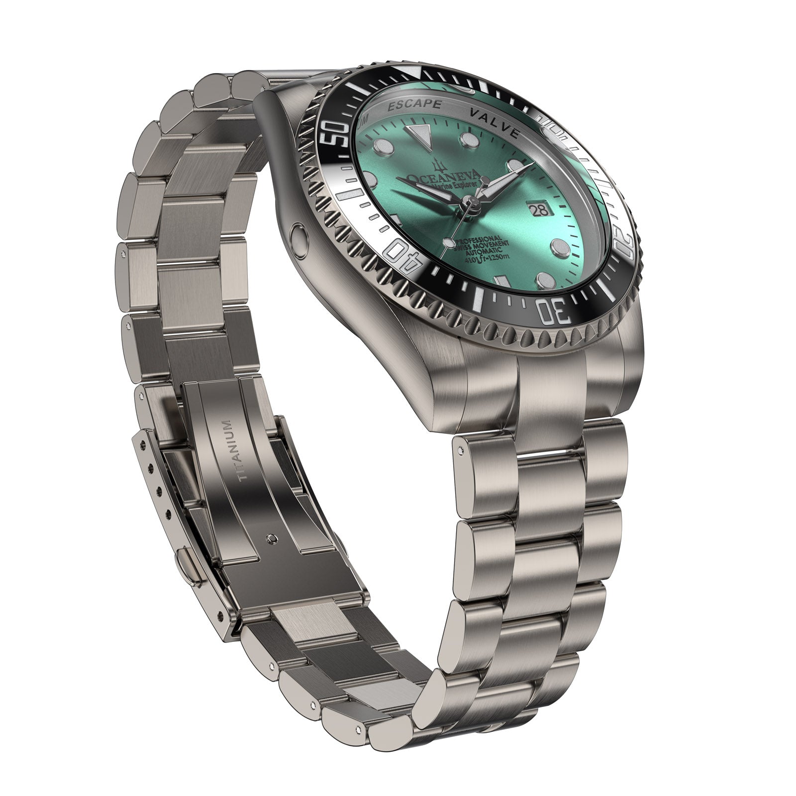 TITANIUM Swiss Automatic SW200 Deep Marine Explorer II Titanium/Black/AquaBurst | Teal Dial