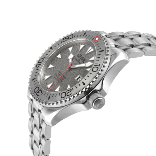 Hudson Yards -Damascus Swiss Automatic SW200-1 - Damascus Steel Gray Dial,  Unidirectional Rotating Bezel Gray Tungsten, 316L | Silver Dial