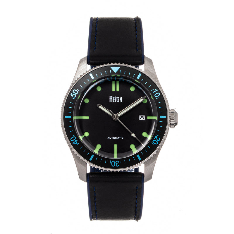 Elijah Automatic Watch W/Date Black/Blue | Black Dial