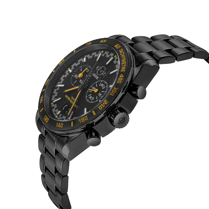 Freccia-Chronograph GV2 Swiss Quartz, SS/IPBLK Case, Black Bezel, Black Dial, IPBLK Stainless Steel Bracelet Black Dial