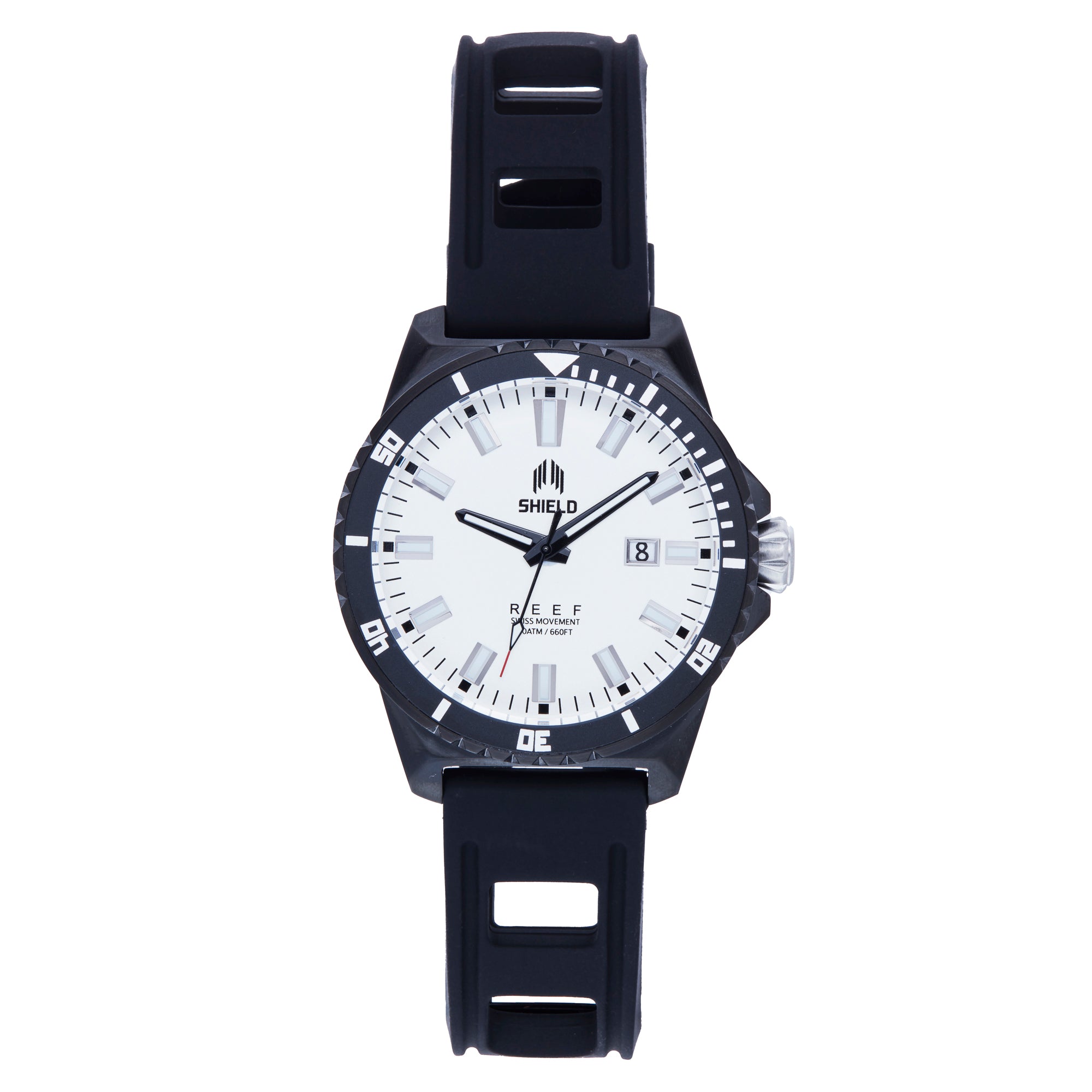 Reef Strap Watch w/Date Black/White | Silver Dial