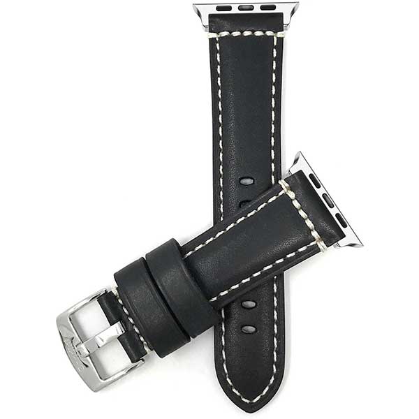 Premium Double Stitched Leather Band for Apple Watch Series 8/7/6/5/4/3/2/1/SE Black (38mm | 40mm | 41mm) |  Dial