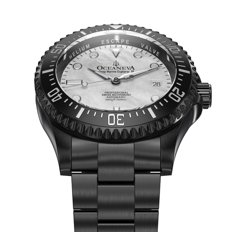 Deep Marine Explorer III Black Stainless bezel | White Dial Watch