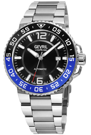 Riverside Black Glossy Dial Stainless Steel Bracelet Black/Blue Ceramic Bezel 42mm Black Dial