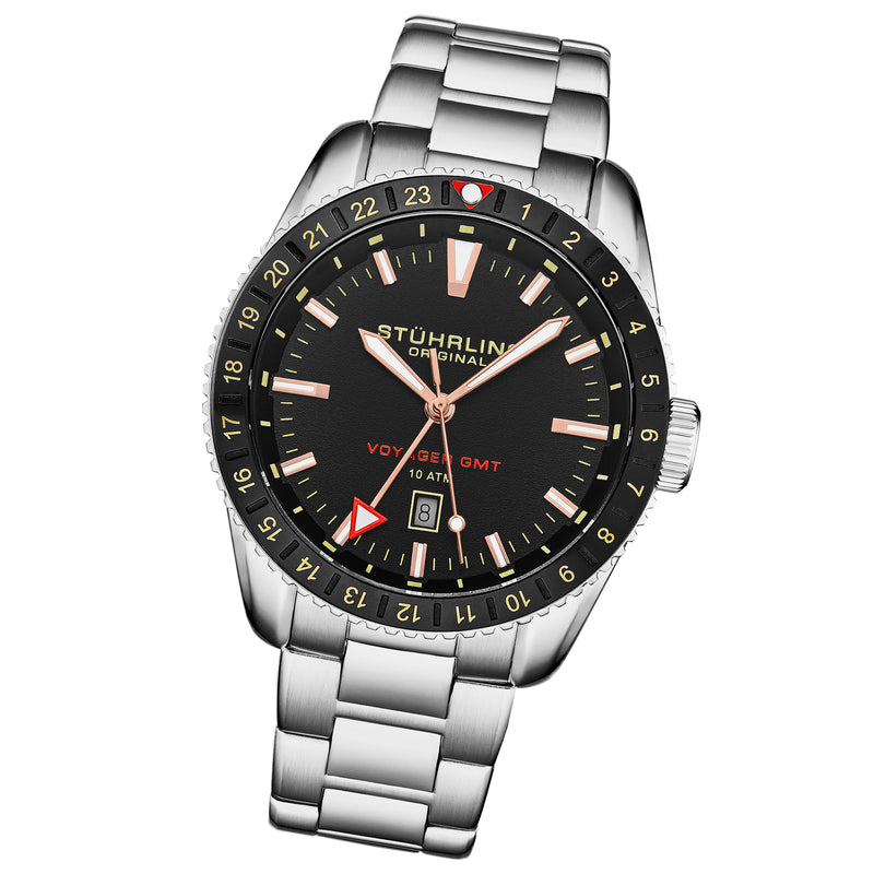 Voyager GMT 4017 Quartz GMT 42mm Diver Silver/Stainless Steel | Black Dial