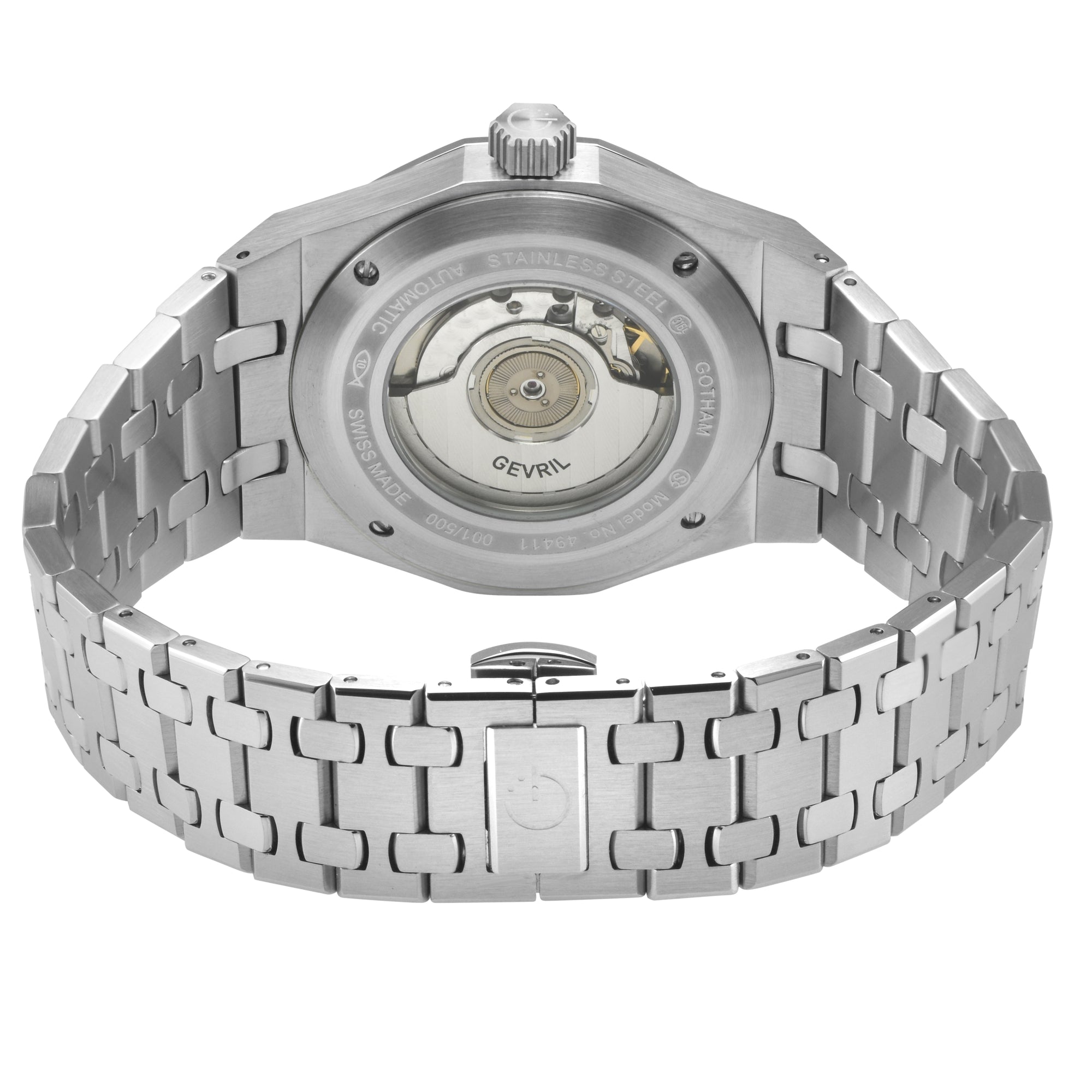 Gotham Swiss Automatic Movement, Black Embossed Dial, Silver Counter  316L SS Bracelet | Black Dial