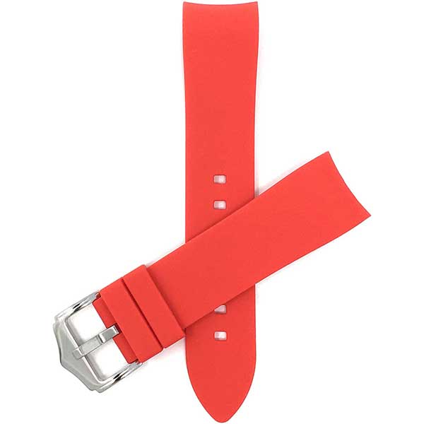 SIL.135 | 18mm Red Curved End Soft Silicone Rubber Watch Band, Oyster Strap 18mm / Red / Silver Buckle |  Dial