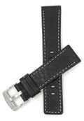 Bandini 30mm Black Italian Leather Watch Band - Classic - White Stitch -  Semi-Padded 30mm / Black / Silver Buckle |  Dial