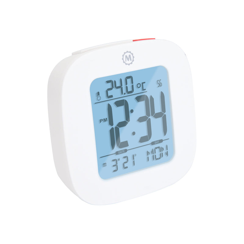Compact Alarm Clock with Temperature and Date Clock, LCD, Alarm, Mini, White (25/50)
