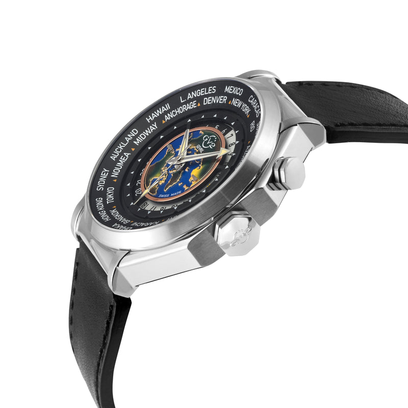 Marchese GV2 Men's Marchese Stainless Steel Case, Black Dial,  Genuine Italian Black Leather Strap | Black Dial