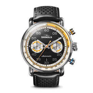 Canfield Speedway Open Road Automatic Chronograph Watch Black Dial / Black Leather Strap Black Dial