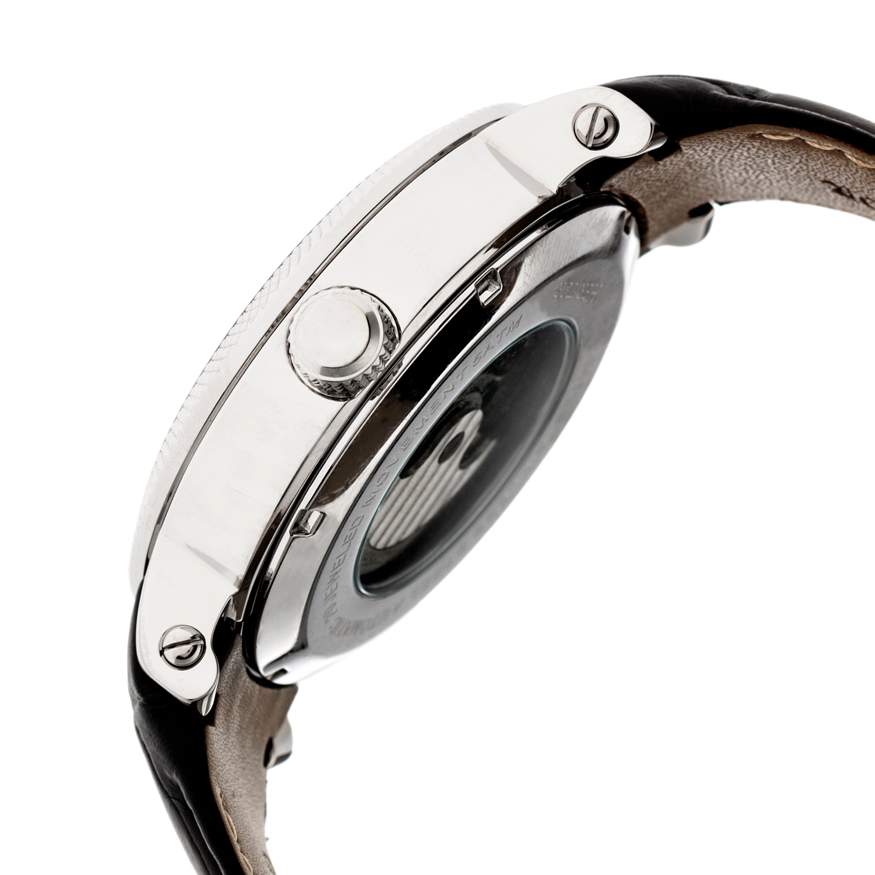 Automatic Aries Skeleton Leather Band Watch Black / White | Silver-white Dial