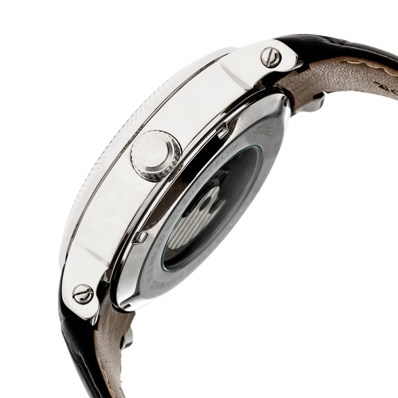 Automatic Aries Skeleton Leather Band Watch Black / White | Silver-white Dial