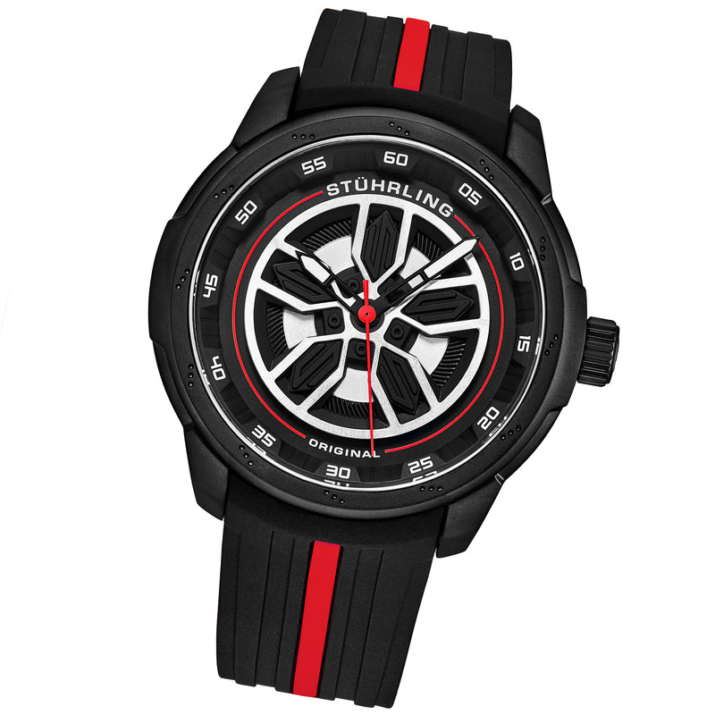 Aviator Black and red/Rubber/Black/Silver Dial/Black Case | Black Dial