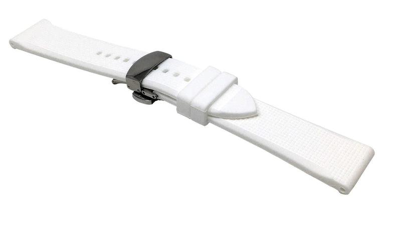 Bandini 18mm White Rubber / Silicone Watch Band - Deployment Clasp - Sports Band - Waterproof 18mm / White / Silver Buckle |  Dial