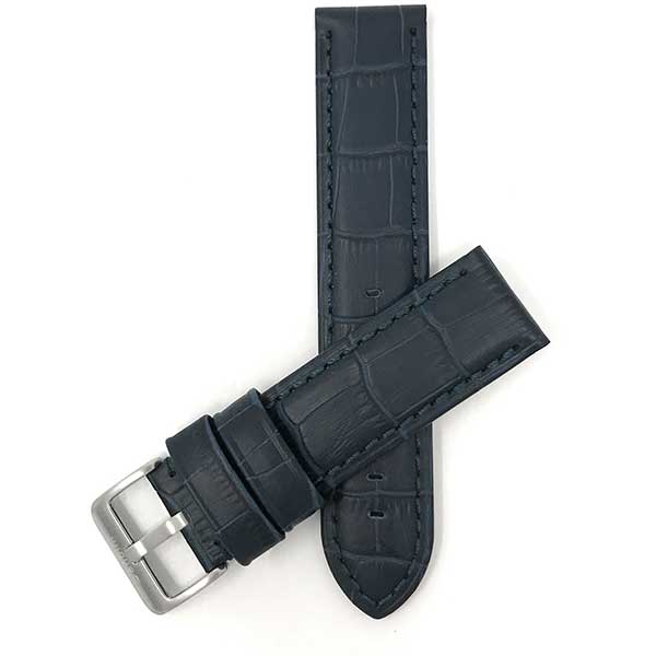 855 | 24mm Marine Blue Mens Waterproof Leather Watch Bands, Alligator Pattern 24mm / Marine Blue / Silver Buckle |  Dial
