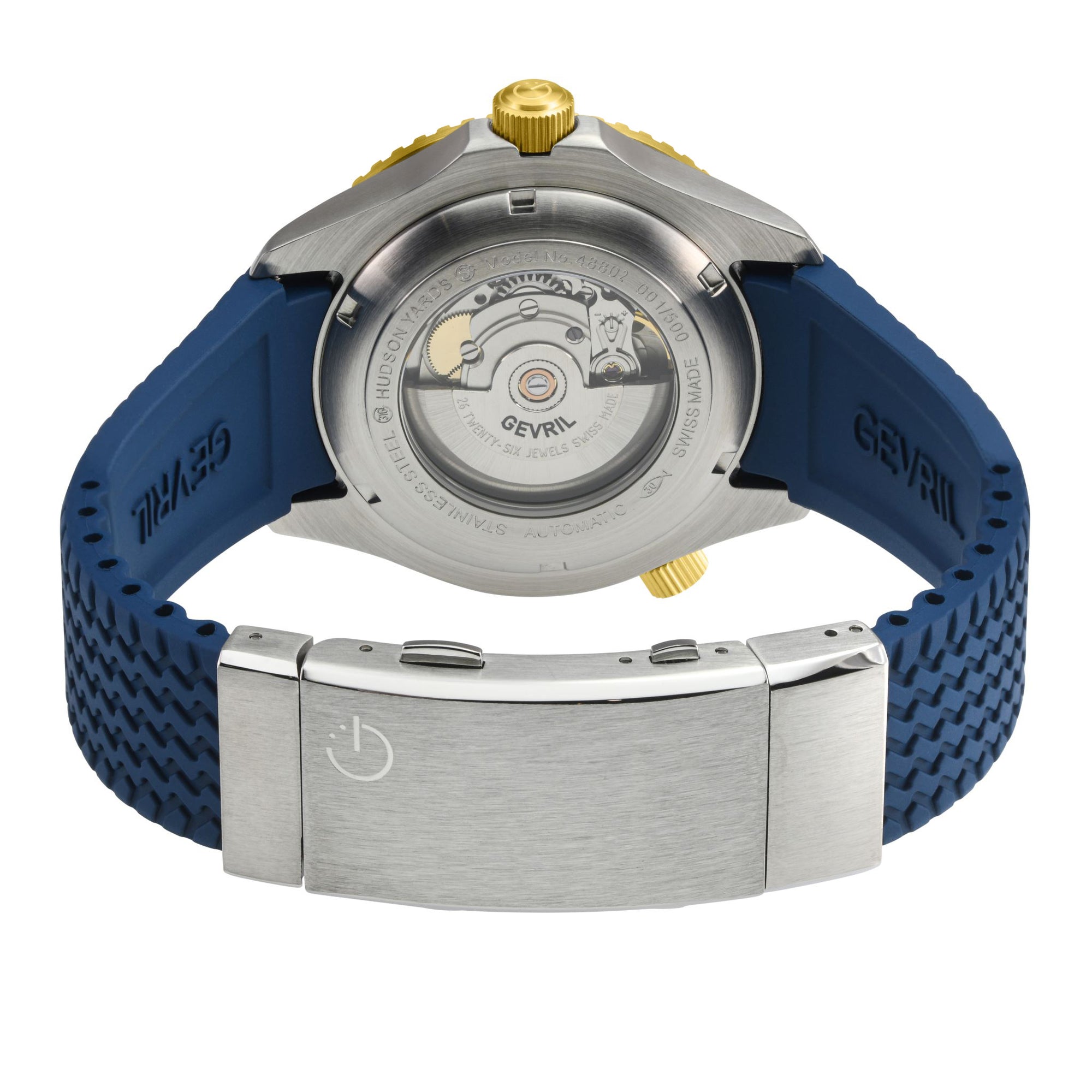 Hudson Yards - Rubber Swiss Made SW200 ceramic rotating bezel helium valve, Blue Rubber Blue Dial