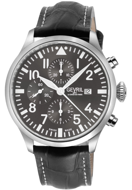 Vaughn Swiss automatic ETA 7750 pilot chronograph gray Dial, Italian Leather Strap | Gray Dial