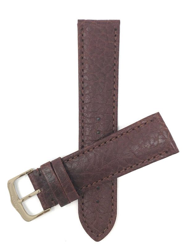 422 | 22mm Brown Italian Leather Watch Band - Buffalo Pattern - Semi-Padded 22mm / Brown / Gold Buckle |  Dial