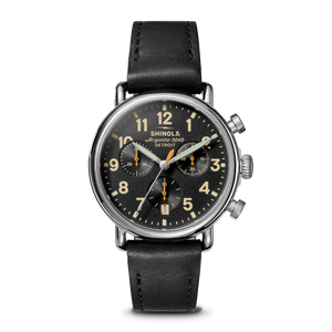 Runwell Chronograph Watch Black Dial / Black Leather Strap Black Dial
