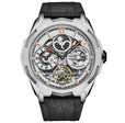 Dual Time Automatic Navigator 46mm Skeleton Silver/Leather | Silver Dial