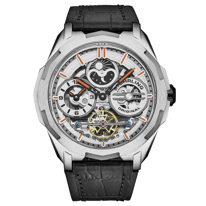 Dual Time Automatic Navigator 46mm Skeleton Silver/Leather | Silver Dial