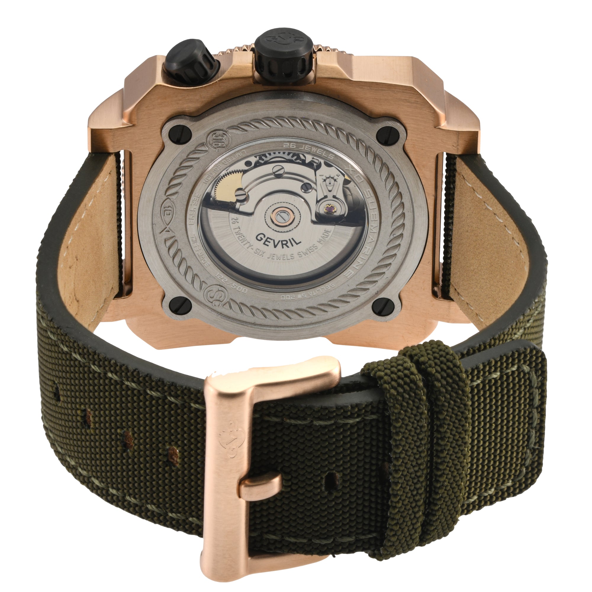 XO small Swiss Made SW200  inner and outer rotating bezel, metal band  olive  Black | Green Dial