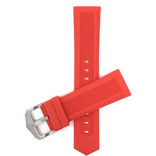 SIL.110 | 26mm Red Smooth Ribbed Silicone Watch Band, Soft Rubber Strap, Waterproof 26mm / Red / Silver Buckle |  Dial