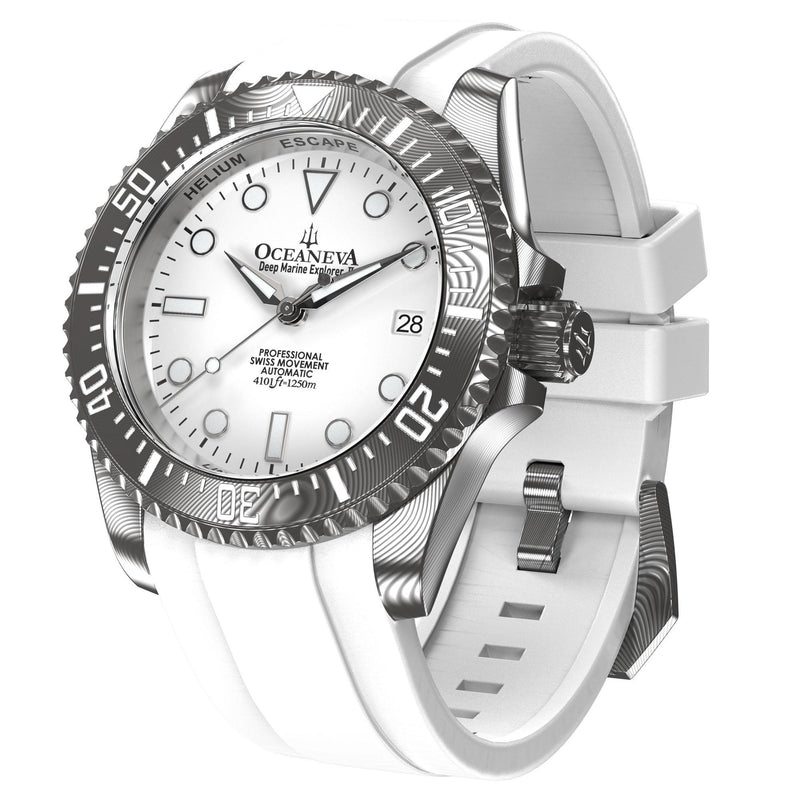 Oceaneva Damascus Swiss Automatic SW200 Deep Marine Explorer II (Damascus/White Dial)